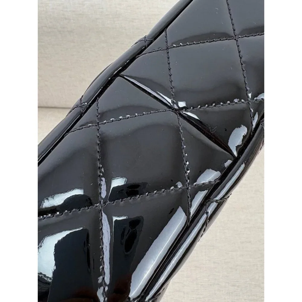 CHANEL Black Patent Leather Classic Flap Small SHW
